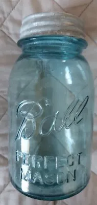 Vintage Aqua Blue BALL PERFECT MASON 7” Jar With Zinc Lid #2 • $10.25