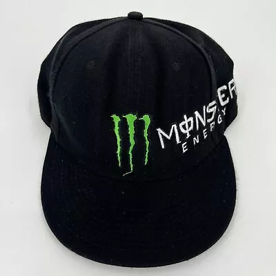 Monster Energy Fitted Hat Men's 7 1/2 Black Green Logo Energy Drink Acrylic Wool • $12.95