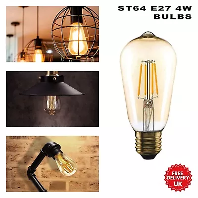 ST64 LED Bulbs Antique Edison Light Bulb Vintage Filament Dimmable Bulb E27 4W • £4.16
