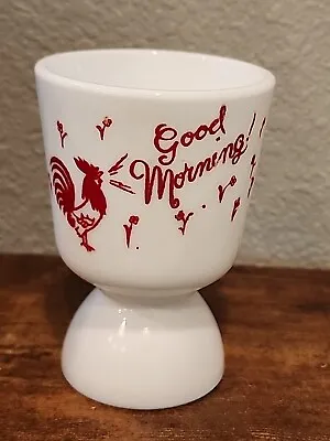 Vintage Hazel Atlas Indiana Milk Glass Good Morning Rooster Egg Cup  • $9.95