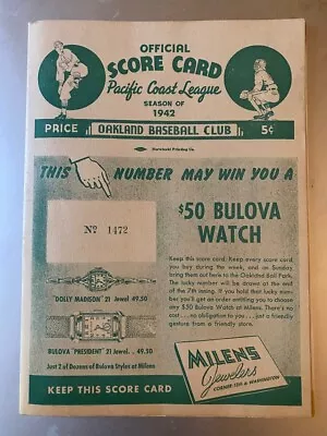 1942  OAKLAND OAKS  Score Card  PACIFIC COAST LEAGUE • $35