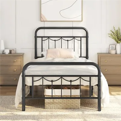 Twin/Full/Queen Metal Bed Frame With Vintage Headboard And Footboard Black • $89.68