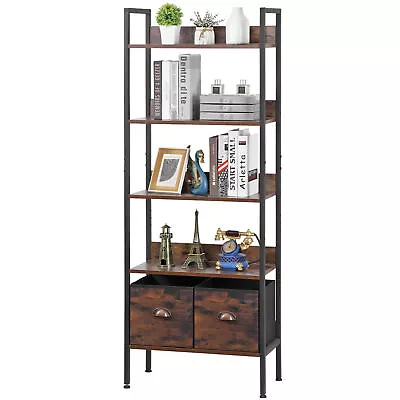 5-Tier Bookshelf Display Standing Bookcase With Metal Frame Wood Display Shelf • $53.58