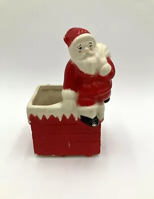 Vintage Ceramic Santa On Chimney Planter - Unmarked 1960s • $24