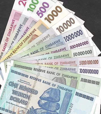 100 50 20 10 5 500 200 Trillion Billion Million Thousand Zimbabwe UNC Banknote  • £299