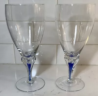 2- Studio Nova Crystal Large Iced Tea  Goblets Blue Core 8” • $19.99