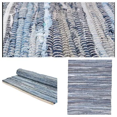 £9.99 • Buy TRIDNT Handmade Recycled Denim Blue Chindi Loomed, Rag Rug Woven Strip Rug India