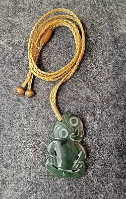 Vintage  Maori Hei Tiki Pendant. Nephrite Jade Greenstone. With New Cord. • $85