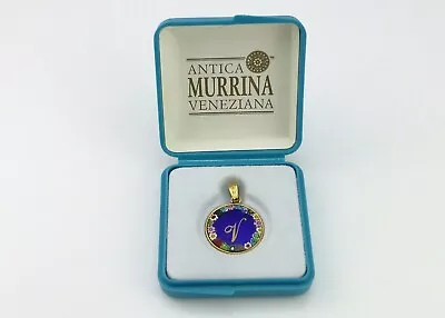 Vintage Murano Glass Sterling Silver GOLD Plated 24 Karats Initial V Pendant • $39