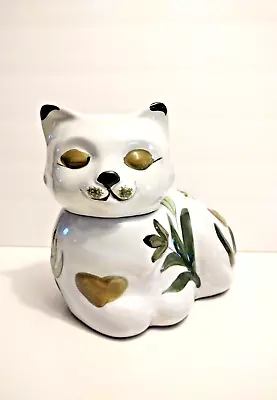 Vintage Los Angeles Potteries Cat Cookie Jar - Charming Green Ceramic Feline Tre • $42.72