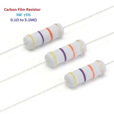 100pcs Carbon Film Resistor 3W ±5% - Full Range Of Values ( 0.1Ω To 5.1MΩ ) • $6.40