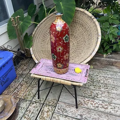 Large Meiji Era Fine Japanese Cloisonné Vase Red Flowers 24” Mint • $380