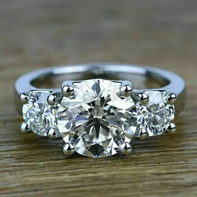 2.61 Ct Round Cut Three Stone Moissanite Engagement Ring 14K White Gold Plated • $135.99