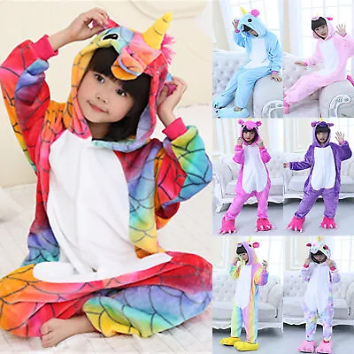 Kids Girls Unicorn Outfit Pajamas Hoodie Romper Nightwear Comfy Lounge Wears • £11.59