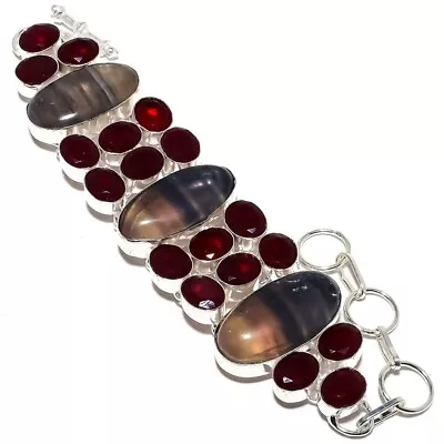 Multi Fluorite Ruby Gemstone Handmade 925 Sterling Silver Bracelet 7-8  • $23.75