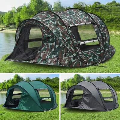 3-4 Man Pop Up Camping Tent 2 Window 2 Door Floor Tent Waterproof Hiking Outdoor • £39.99