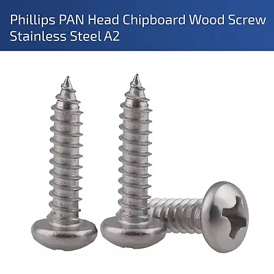 Phillips Drive Pan Head Chipboard Wood Screws A2 Stainless Steel M3 M4 M5 M6 Uk • £0.99
