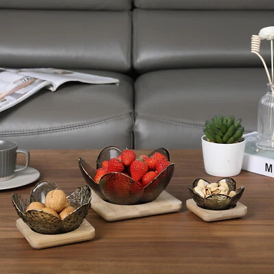 $34.99 • Buy 3-Piece Lotus Flower Shaped Serving Bowl Set - Smoked Black Glass & Bamboo Tray