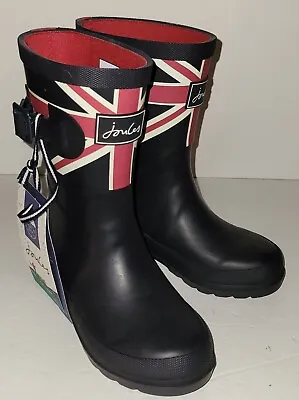 JOULES Navy Blue Union Jack British Rubber Wellies Rainboots. Youth 12 NWT • £32.13
