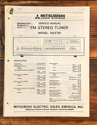 Mitsubishi DA-F30 Tuner  Service Manual *Original* • $24.97