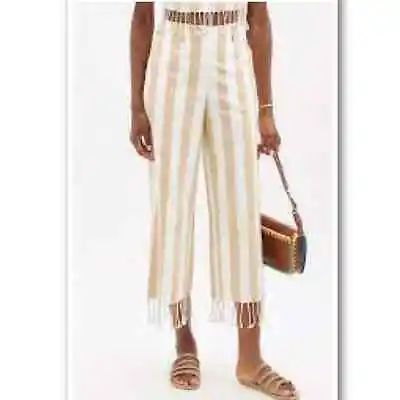 $125 • Buy Staud Zuma Cabana Stripe Fringe Hem Cotton And Linen Pants. Size 10.W