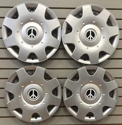 NEW 1998-2009 VW BEETLE Bug 16  WHITE PEACE SIGN Hubcaps Wheelcover SET • $74.92