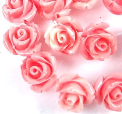 10mm Pink Shell Rose Flower Fluted Giant Beads (12 Pcs) • $4.99