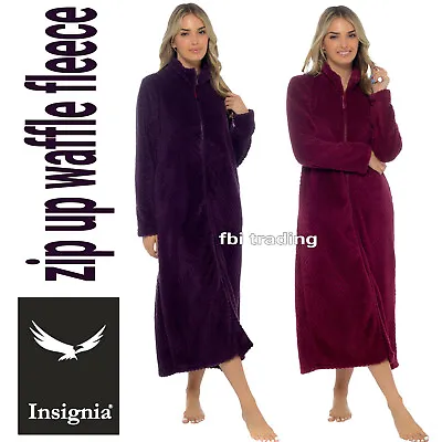 Ladies Dressing Gown Robe Fleece Zip Up Tradional Nightwear  Waffle & WAVES • £21.75