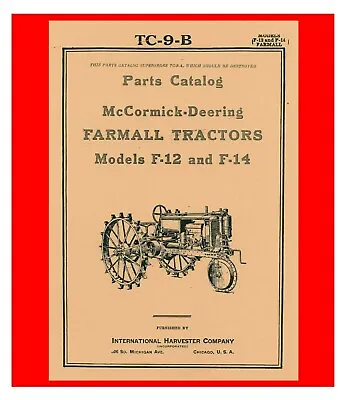 Tractor Parts Manual Catalog Mccormick Deering Farmall F12 F14 International • $26.47