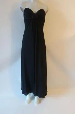 Womens Melinda Eng Black Shirred Strapless Silk Maxi Evening Gown Dress 10 * • $49.99