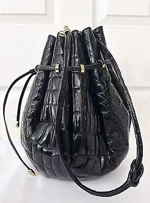 Super Rare*morabito Paris Crocodile Exotic Drawstring Bucket Handbag Black Euc! • $295