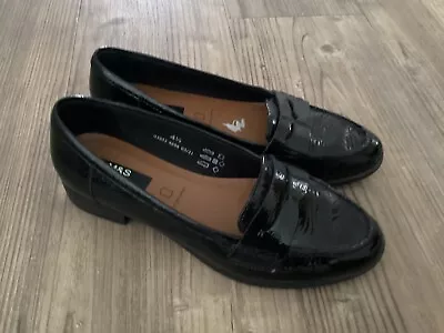 Marks & Spencer Black Patent Leather Loafers Shoes Size 4.5 • £11.50