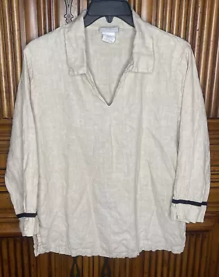 Hot Cotton Marc Ware Womens Top Small Beige Linen Work Everyday Collared • $17.48