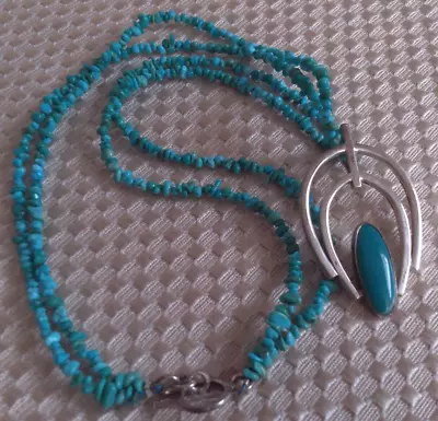 Vintage Dominique Domingo DDD Sterling Double-Strand Turquoise Chip Necklace • $119.99