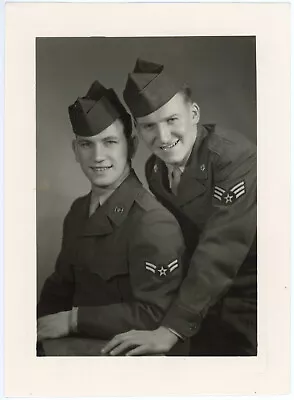 Vernacular 1940s 5.25x7.25 Formal Portrait MILITARY COUPLE Brothers? Lovers? • $19.99