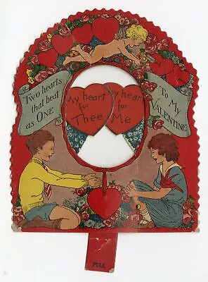 Antique MECHANICAL 1920's VALENTINE ||  Two Hearts That Beat As One  • $17