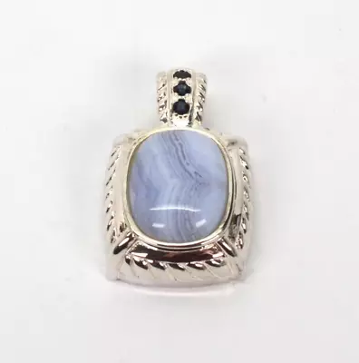 Judith Ripka Sterling Silver Enhancer Blue Lace Agate Cabochon Sapphire Accents • $125