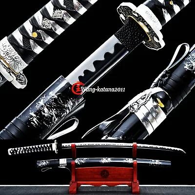 Silver&Black Katana T10 Carbon Steel Japanese Samurai Sharp Functional Sword New • $95