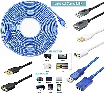 $6.99 • Buy High Quality USB 2.0 Super Speed Extension Cable Male To Female Cord Lead 2/3/5m