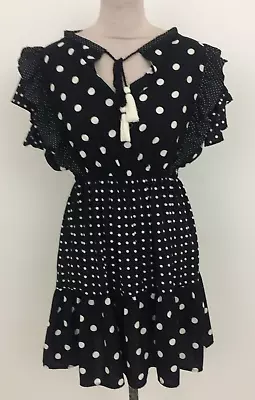 Zara Women's Dress Size XS Black & White Polka Dot Elastic Waist Used F1 • £9.99