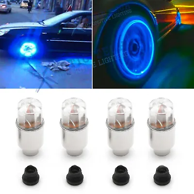 4pcs Blue LED Tyre Tire Air Valve Stem Cap Flashing Lights Accessories Universal • $12.99