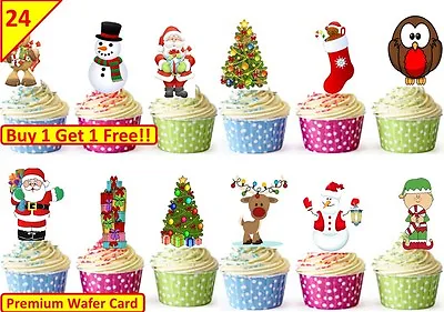 £2.99 • Buy 48 CHRISTMAS Cup Cake Fairy Bun Edible Wafer Rice Toppers Party Xmas Decorations