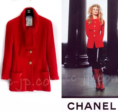 CHANEL 92A Vintage Collector's Piece Red Wool Boucle Gold Buttons Jacket 38 US6 • £1509.92