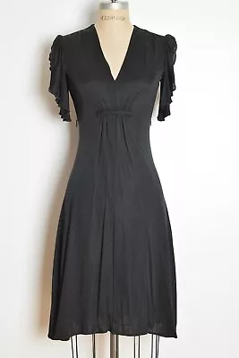 Vintage 70s Dress Black Flutter Sleeve Disco Party Midi Dress Clothing XS S • $44