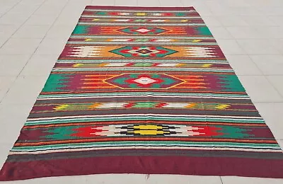 Authentic Hand Knotted Vintage Flat Weave Kilim Kilm Wool Area Rug 7.8 X 4.6 Ft • $20.50