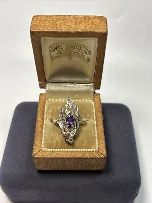 Vintage Coleman Co Black Hills Gold Sterling Silver & 12k Amethyst Leaf Ring • $99