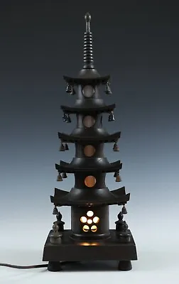 Japanese Old Vintage Wooden Figure Five Story Pagoda Lamp 五重塔 • £179.25