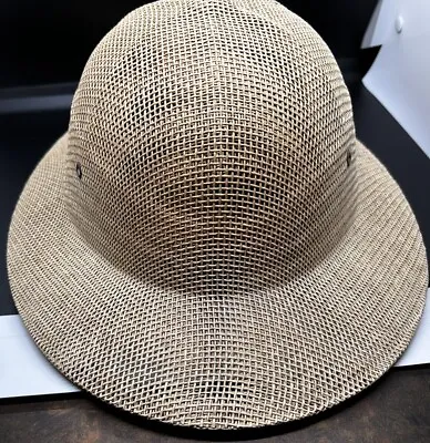 VTG Brookstone Woven Molded Straw Safari Colonial Pith Helmet Hat #91785 USA EUC • $29.99