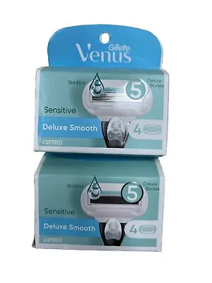 Lot Of 2 Gillette Venus Sensitive Extra Smooth 5 Blade 4 Refills Each SEALED • $18.99