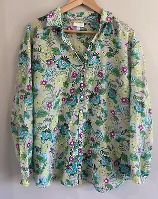 Women's J.Jill Shirt Blouse Silk Cotton Green Purple Size 2X • $19.99